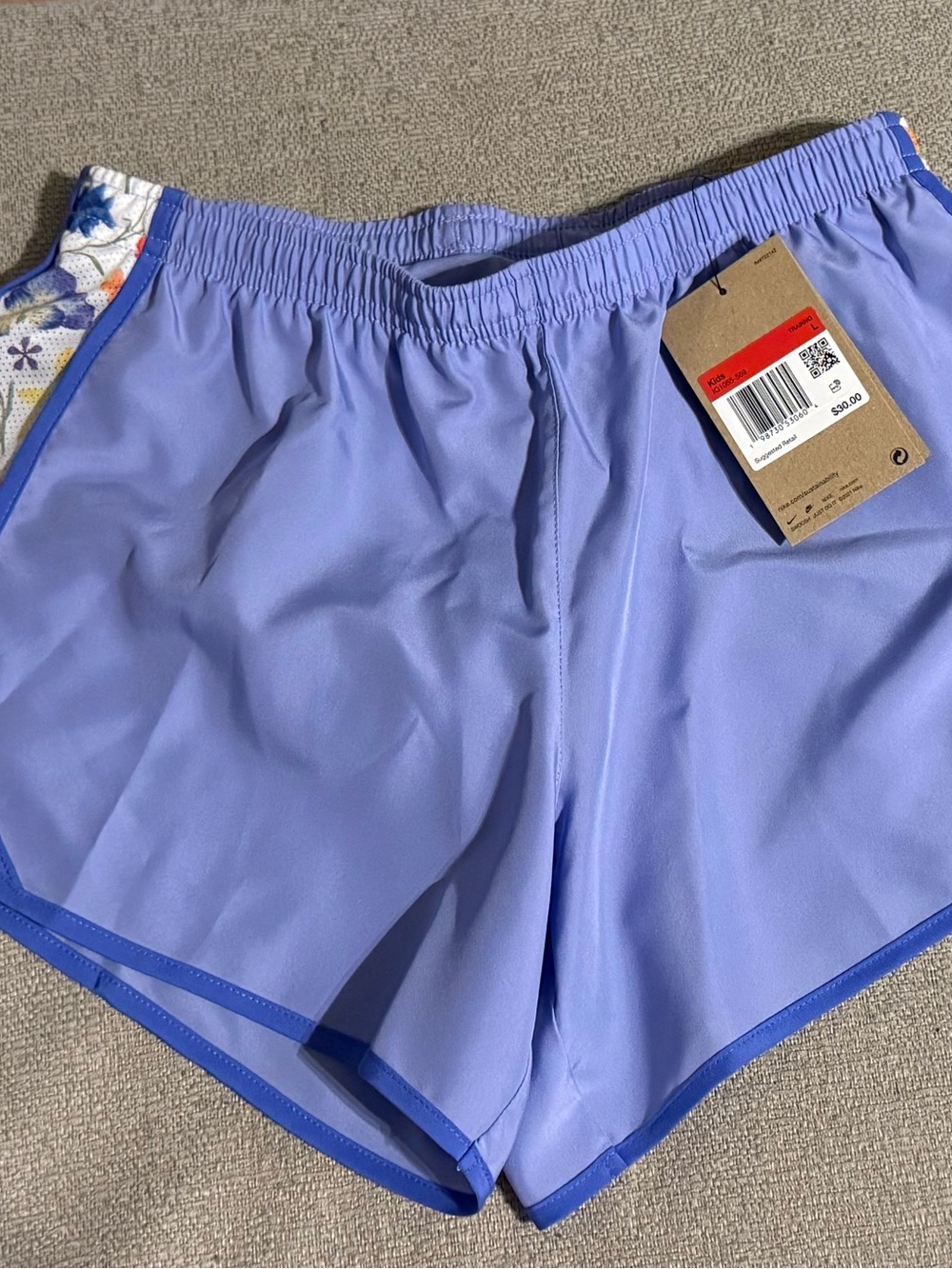 Nike Lilac Girls Athletic Shorts with Blue Trim